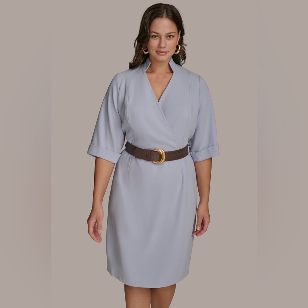 NWT DONNA KARAN NEW YORK PLUS SIZE ELBOW SLEEVE SHEATH DRESS COLOR GLACIAL BLUE - Picture 4 of 11